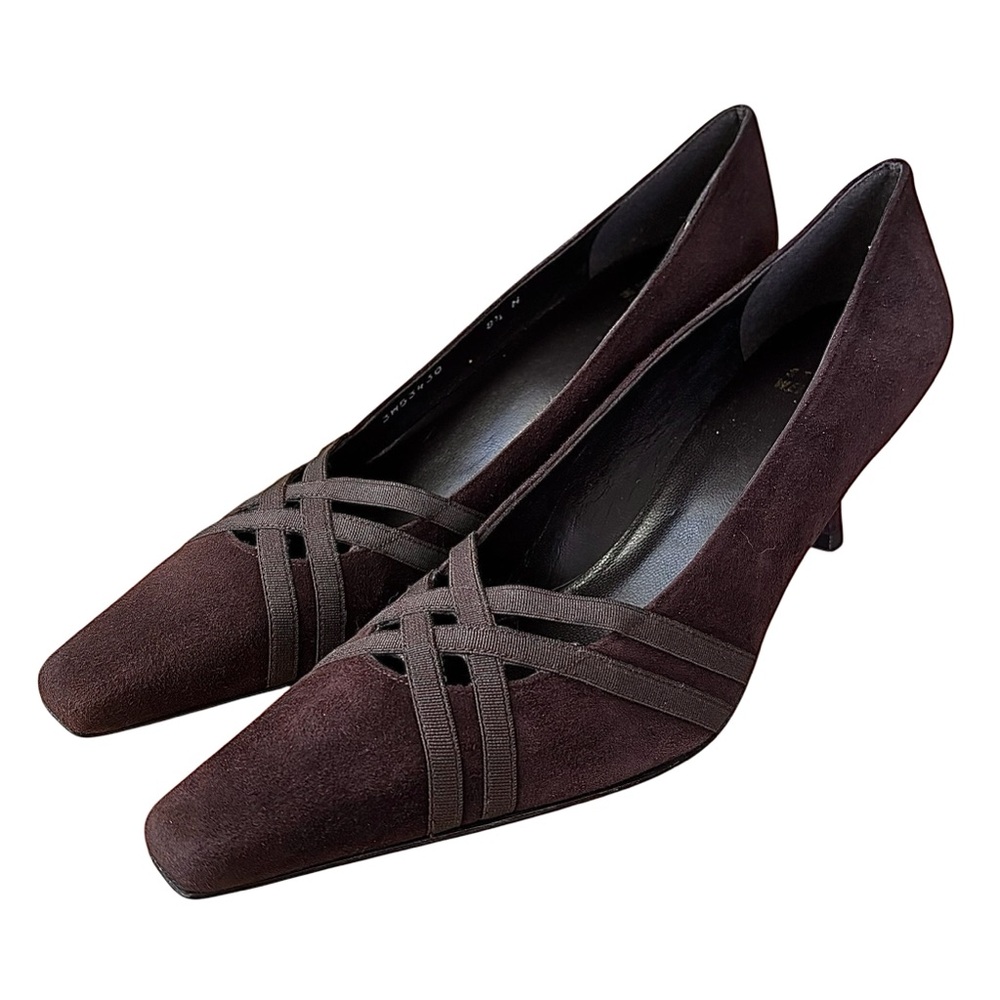 STUART WEITZMAN Brown Suede & Ribbon Heels